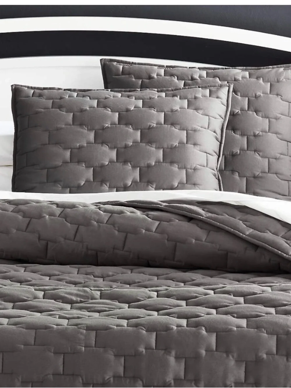 Crate & Barrel Palazzo Grey Quilted Set Of 3 Euro Shams 26x26”